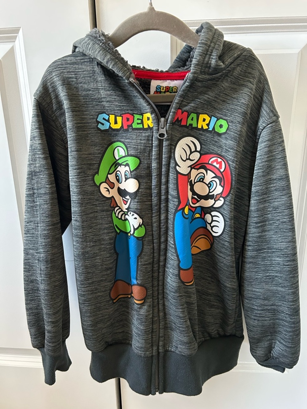 Nintendo Kids' Gray Zip-Up Hoodie with Mario & Luigi